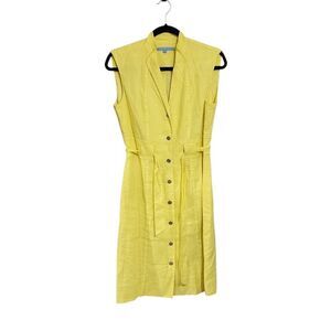Antonio Melani Shift Dress 6 Yellow Linen Blend Button Up Sleeveless